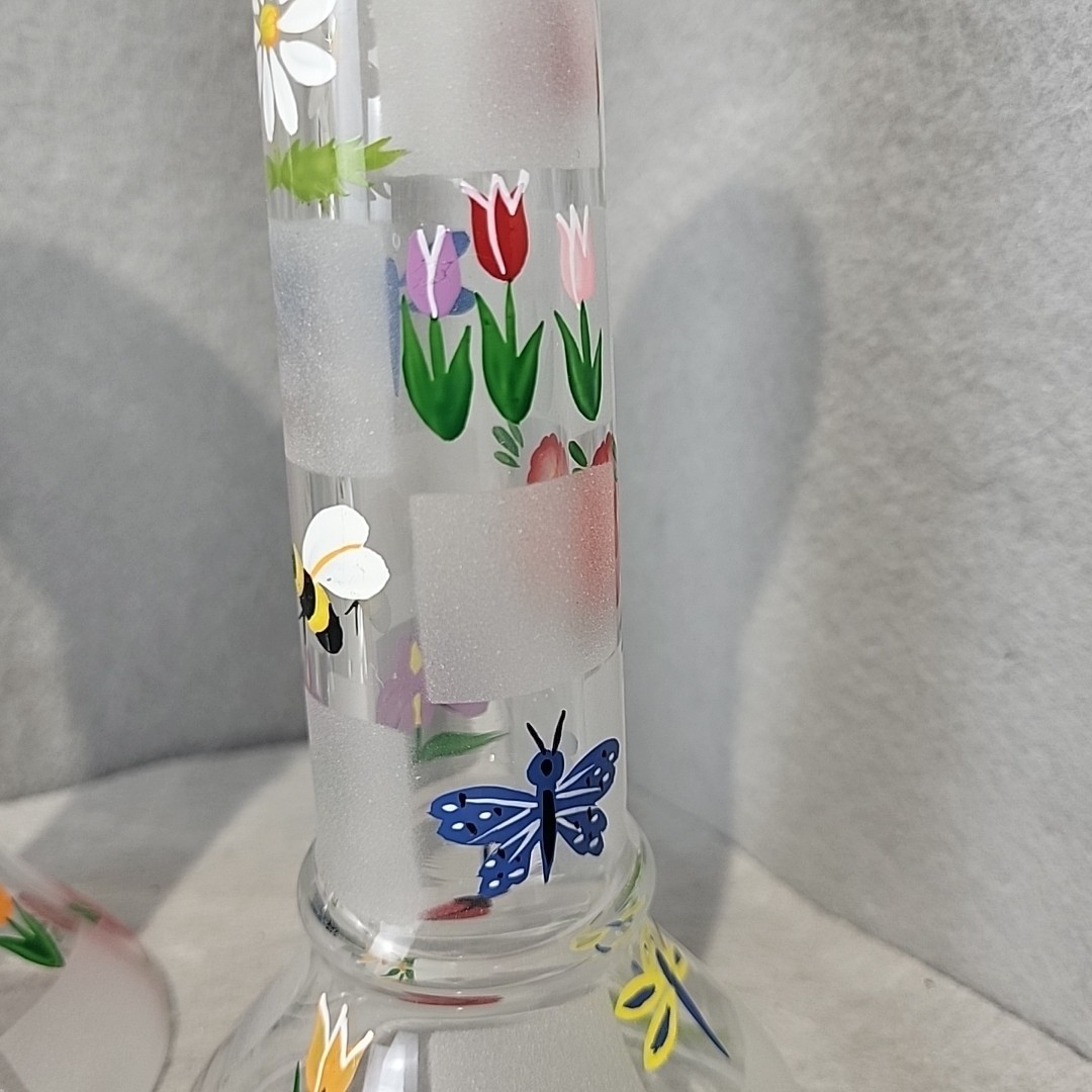 2 Lenox Candle Holders Glass Nature’s Splendor Hand Painted Bees Flowers bug
