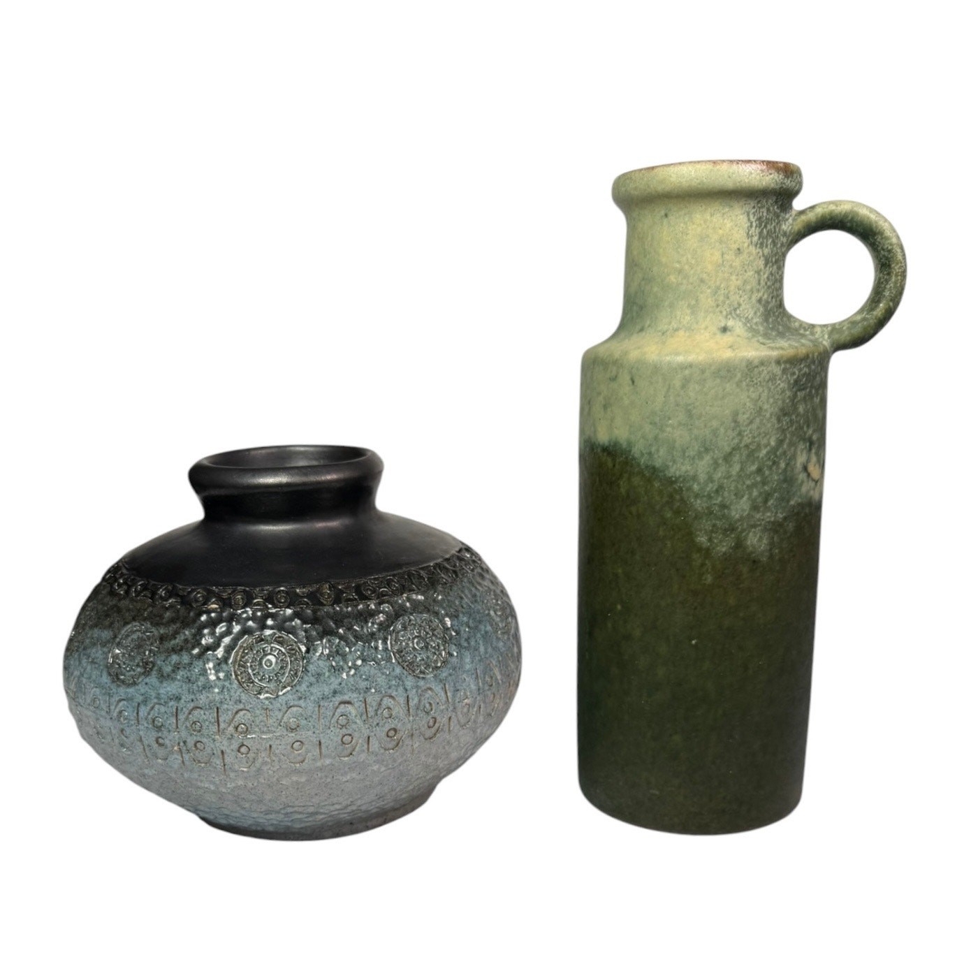 Vintage Mid Century Ceramic Vases 2 Signed West German Pottery Textured Ombre