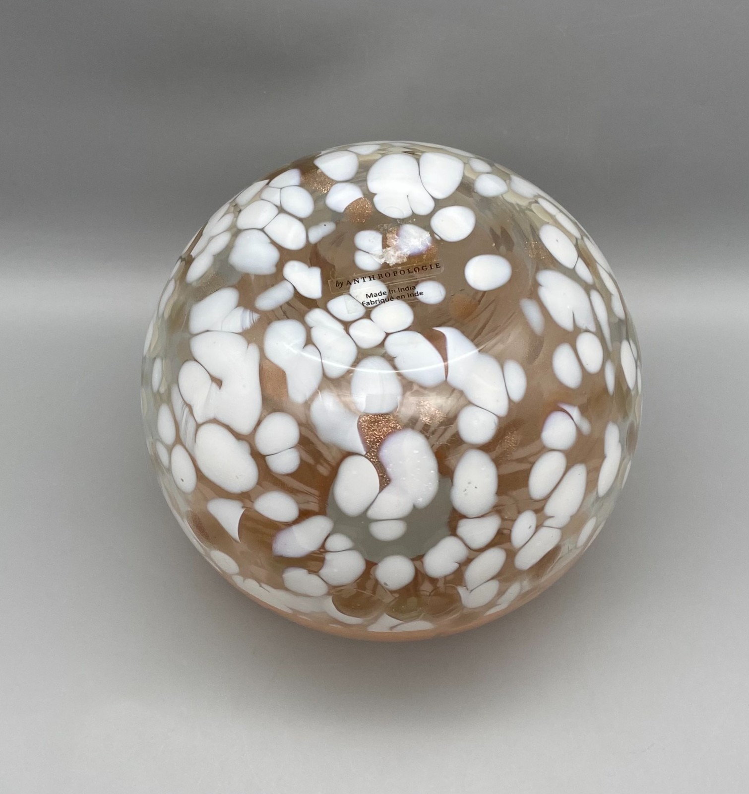 Anthropologie Bela Peach Glass Vase Large Orb Peach White Mica Speckles India