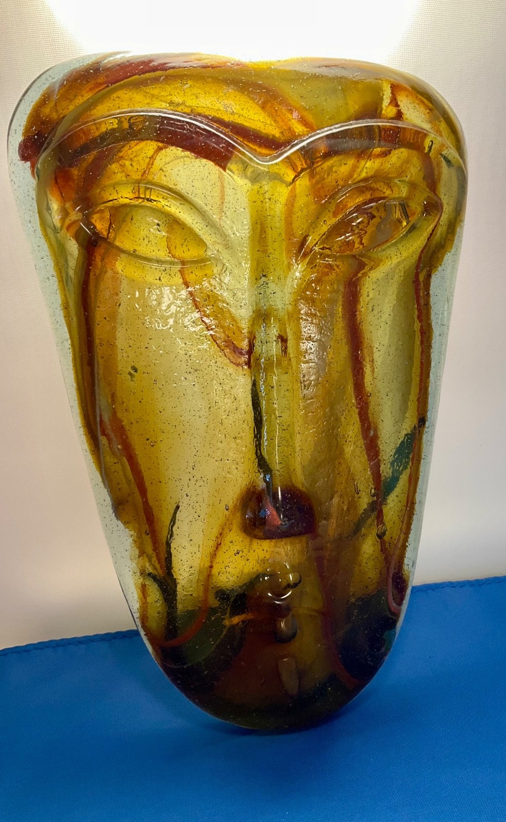 1980s JARAMILLO BROTHERS Mexico ‘Sky Dreamer’ Cast Art Glass Mask Sculpture #824