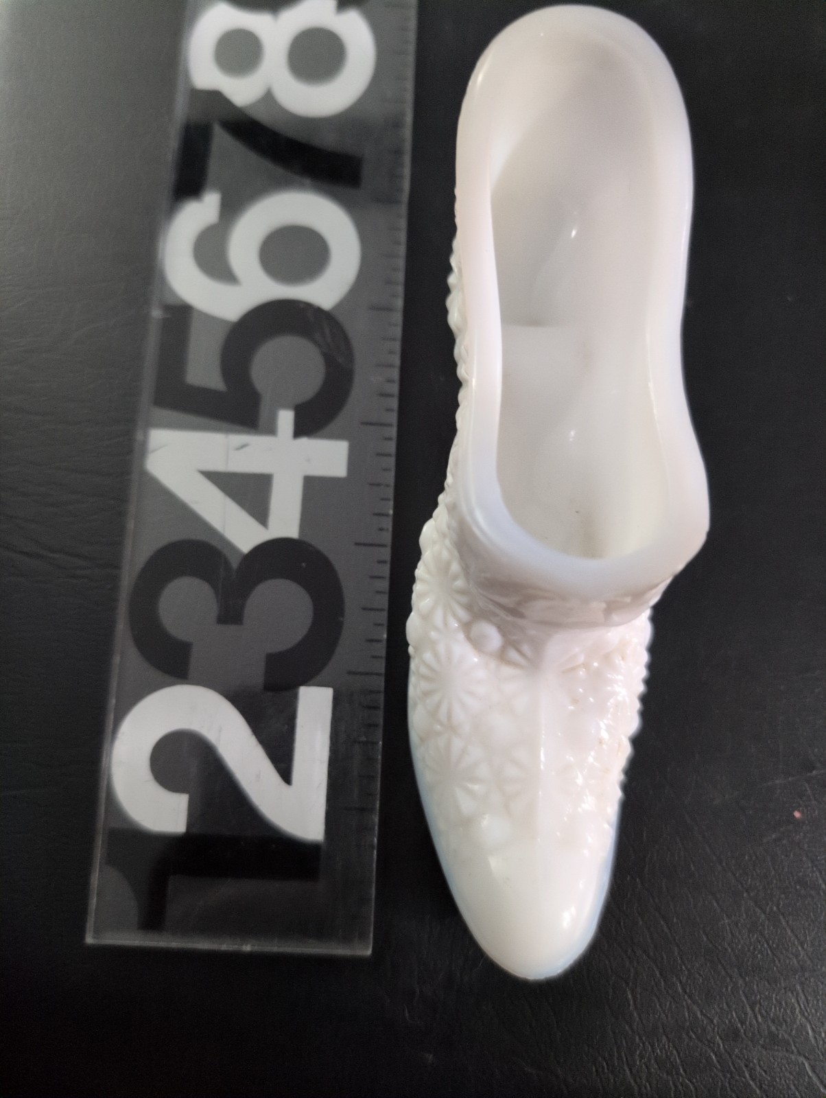 Lot of 2 Vintage Fenton White Milk Glass Daisy & Button Shoe and Boot Figures
