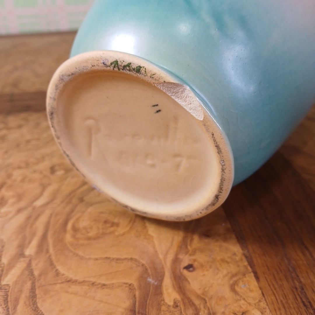 VTG 1940s Roseville Pottery Poppy Vase 868-7 Pink Blue Colorway Deco Craftsman