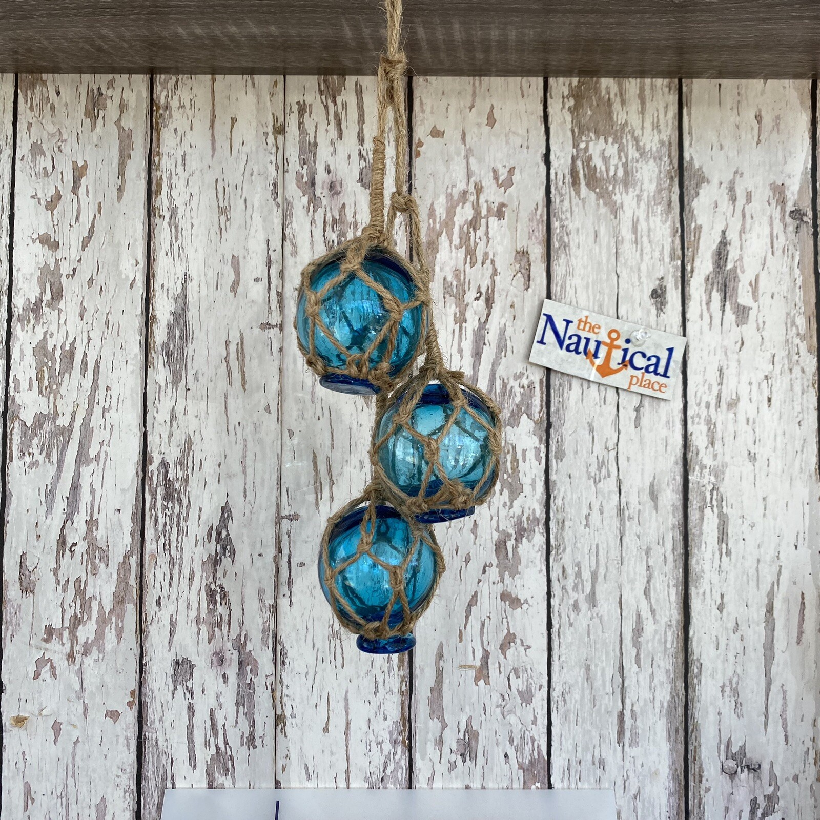 Glass Fishing Floats On Jute Rope – Red, Blue, Aqua, Green – Nautical Wall Decor