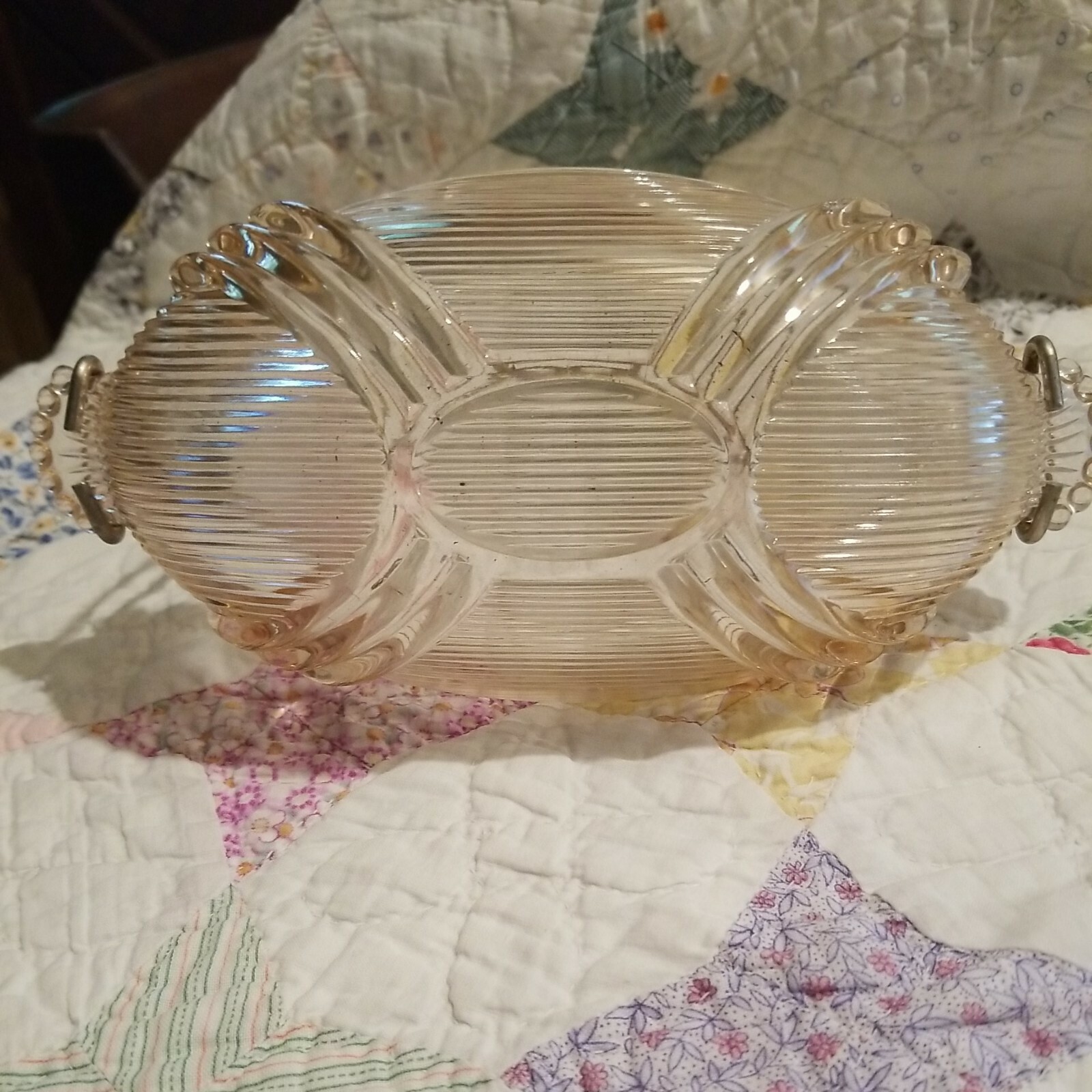 Vintage Pink Glass Basket 81/4″ Long 5 1/2″ Tall 4″ Wide