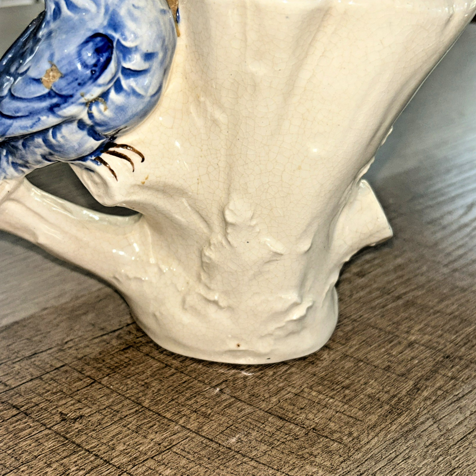 Vintage Ceramic Blue Bird Perched on Branch Planter Tree Trunk with Bird