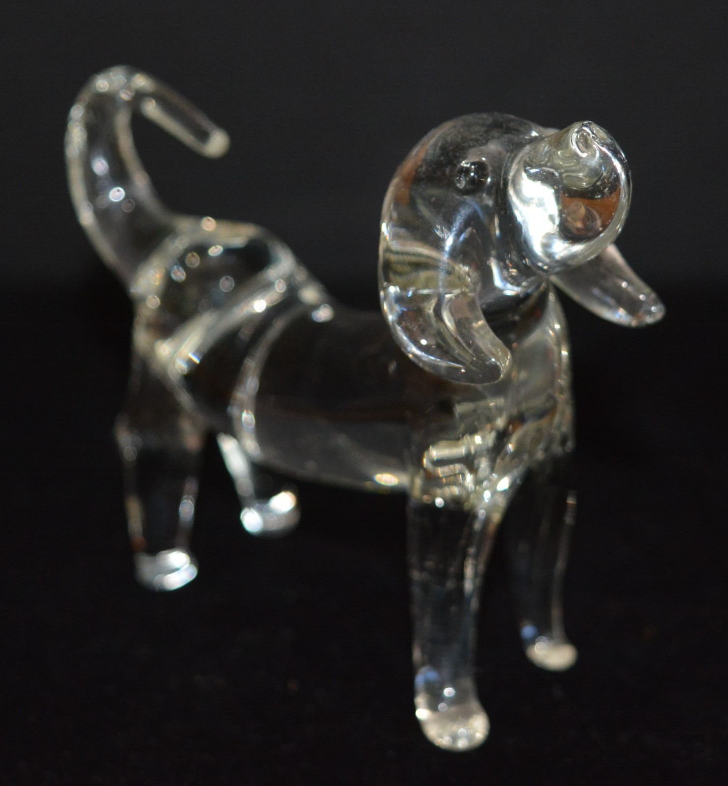 VTG Clear Glass Hand Blown Beagle Dog Figurine 3.5″x2.75″ Dachsund