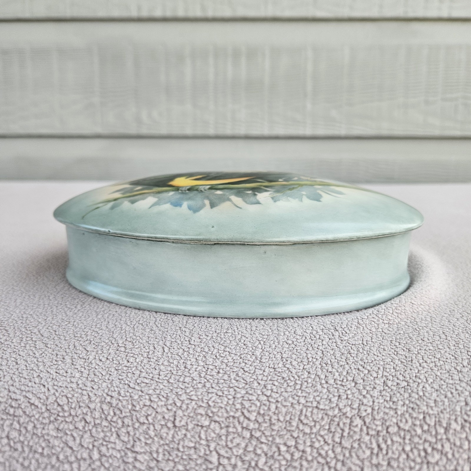 VTG Handpainted Ceramic Jewelry Trinket Box Bird Baltimore Oriole Oval 7″