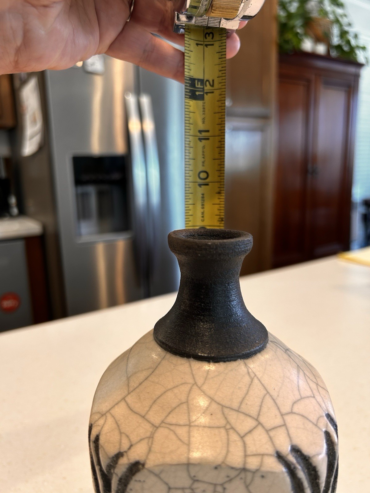 Crackle Studio Pottery Vase, Signed, Unique, Rough Clay Top/bottom Raku 9.5”