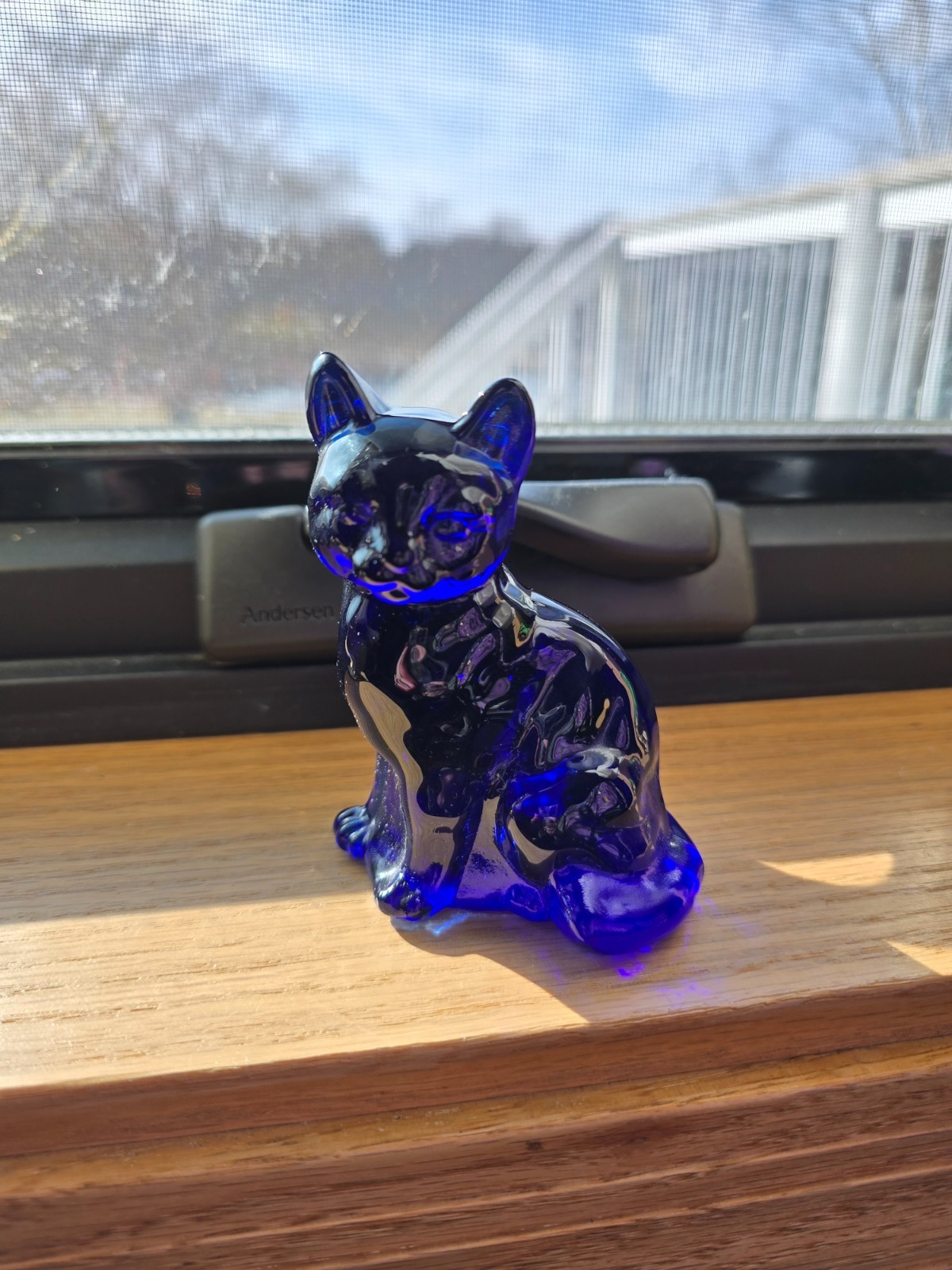 Vintage Fenton Blue Sitting Cat Glass Figurine 3.75” Collectible