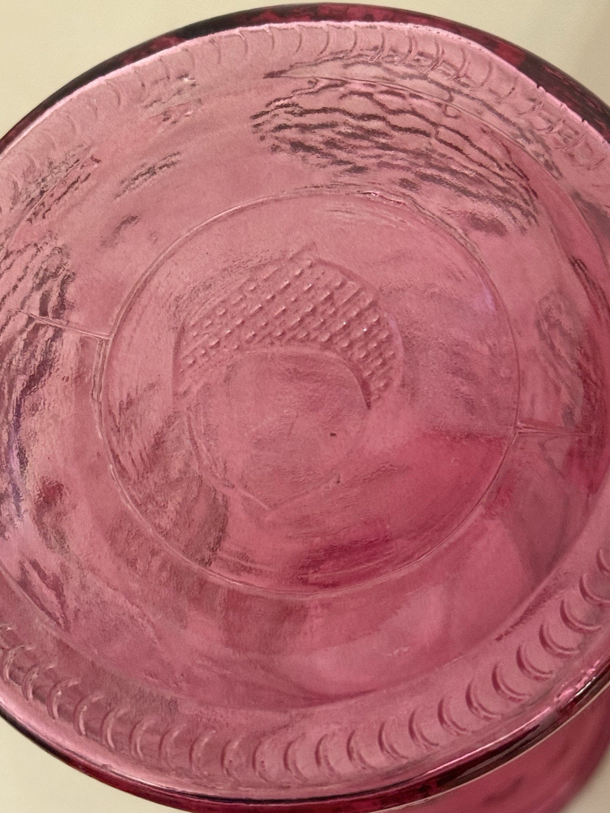 Vintage Indiana Glass Tiara Rose Vase Pink Red 9.75” Acorn Mark Embossed Floral