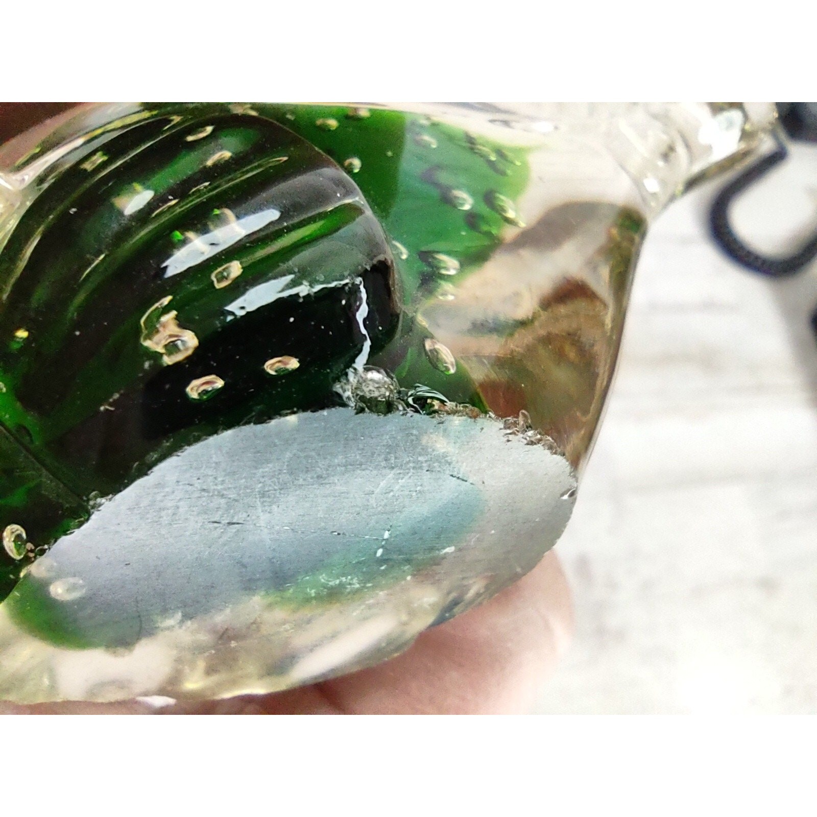 Vintage Controlled Bubble Hand Blown Glass Fish Koi Paperweight Green and Clear
