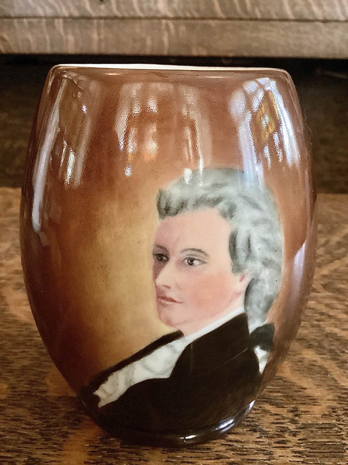 Vintage American Belleek Portrait Tankard Mug 6” Brown Hand Painted