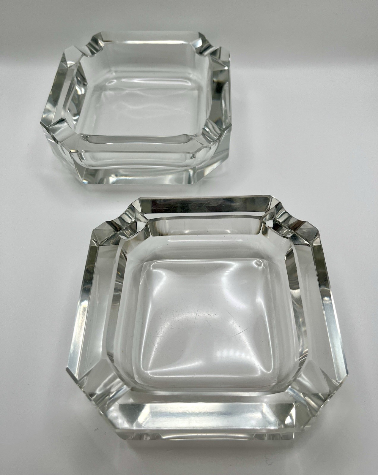 Pair Of Vintage Heavy Crystal Square Ashtrays Mid Century Modern 4” – Minimalist