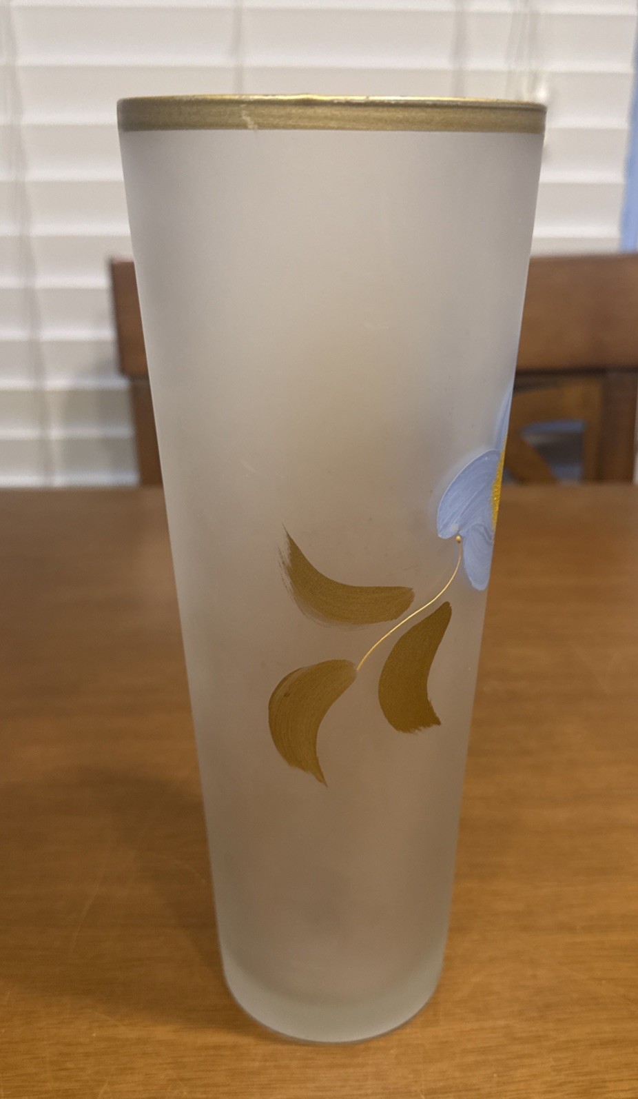 Murano Frosted 10″ Glass Vase With Blue Flower Made in Italy