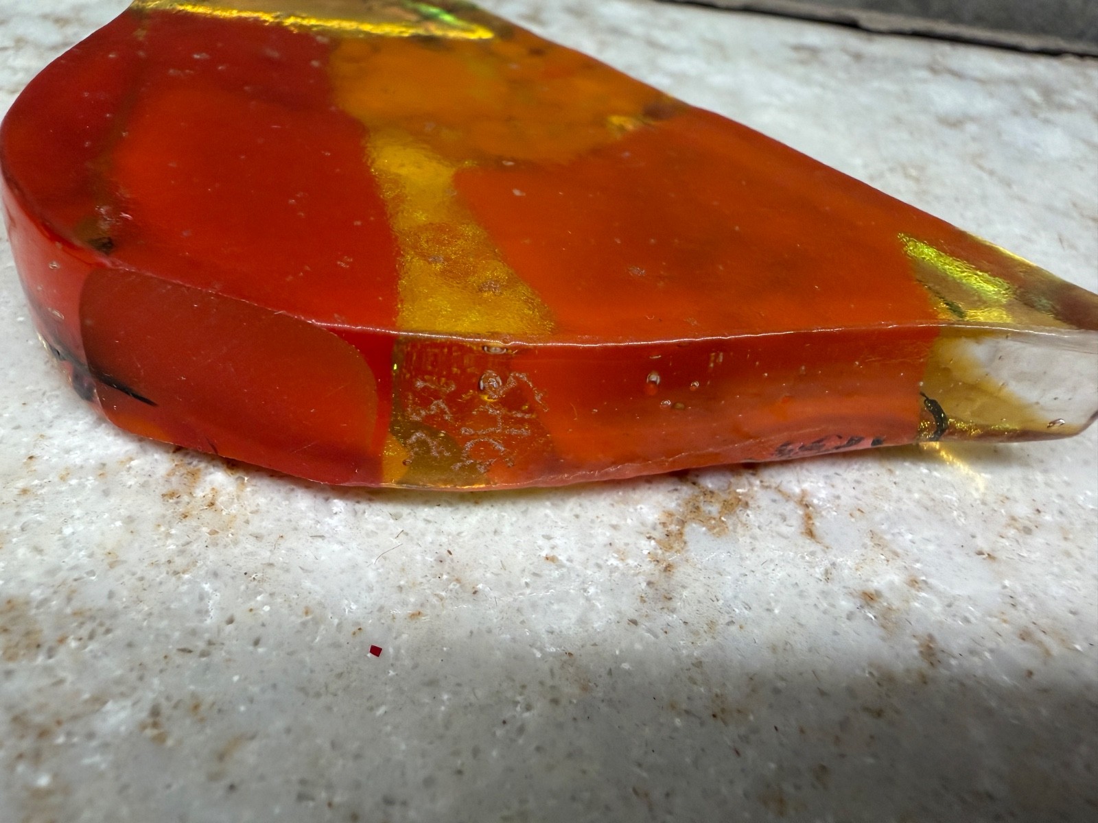 Red/Gold Glass Bird Paperweight Signed SHG