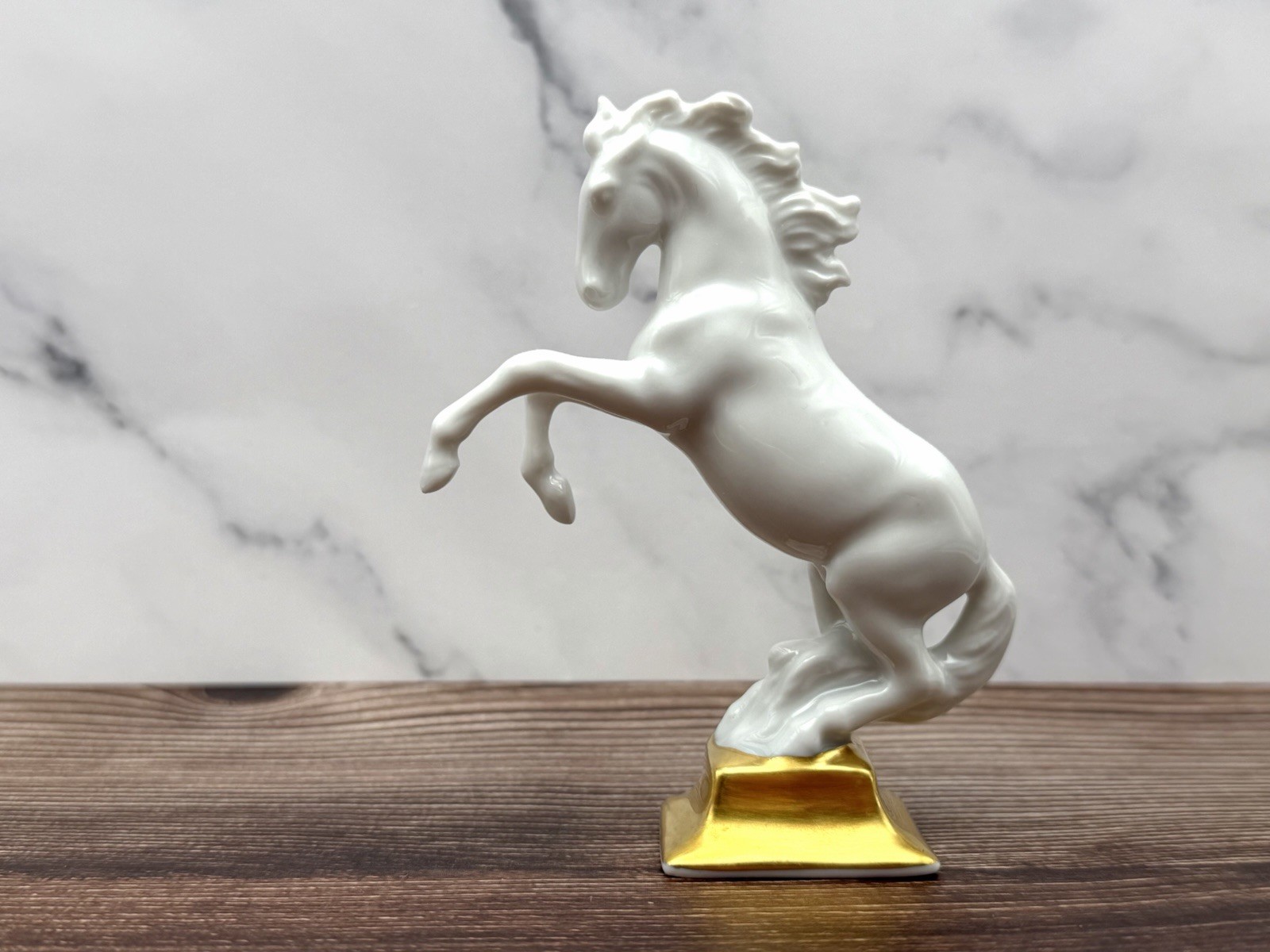 Rosenthal Germany Porcelain Rearing White Horse Figurine 1027 Gold M H Fritz