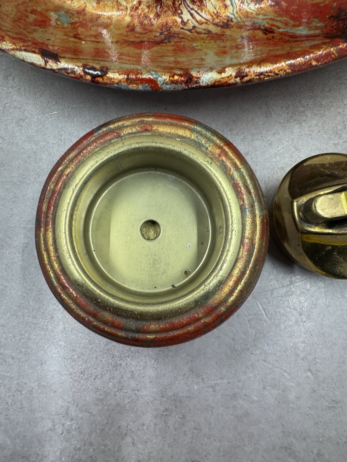 Vintage California USA Original Pottery Ashtray w/ Lighter Red Orange Gold Glaze