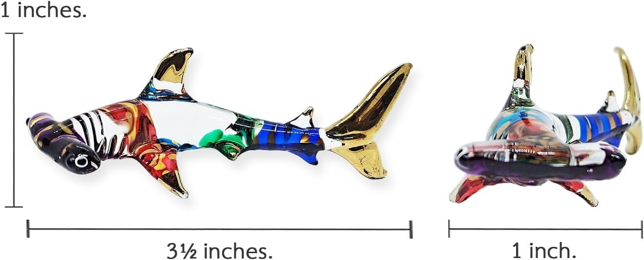 3½” L Multicolor Hammerhead Shark Figurine Blown Glass Crystal Fish Sea Animals