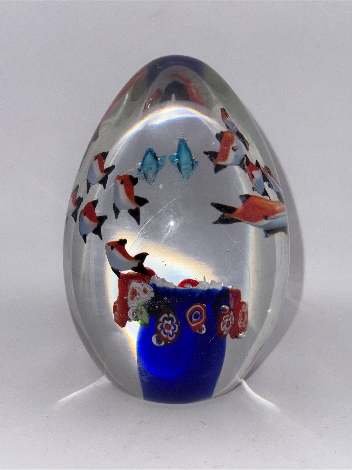 Vintage 5.5 ” Tear Drop Glass Paperweight Multicolor Fish Aquarium. 3 lbs+