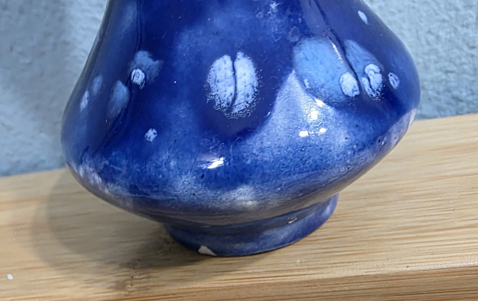 Blue Speckled Pottery Vase Signed By Artist 5″