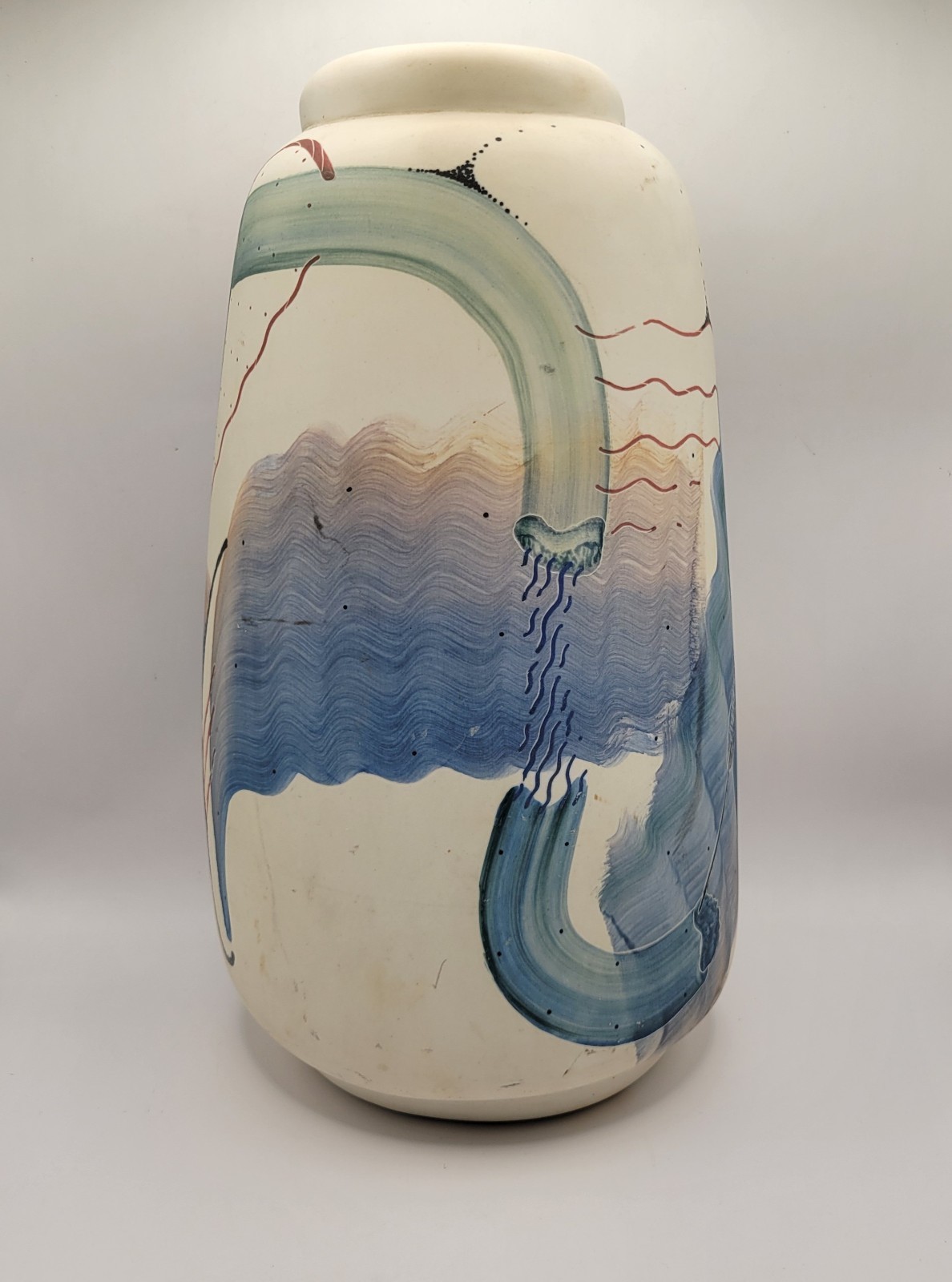 James Rothrock Hand Painted Art Pottery Vase 15in Tall 8in Diameter 1986