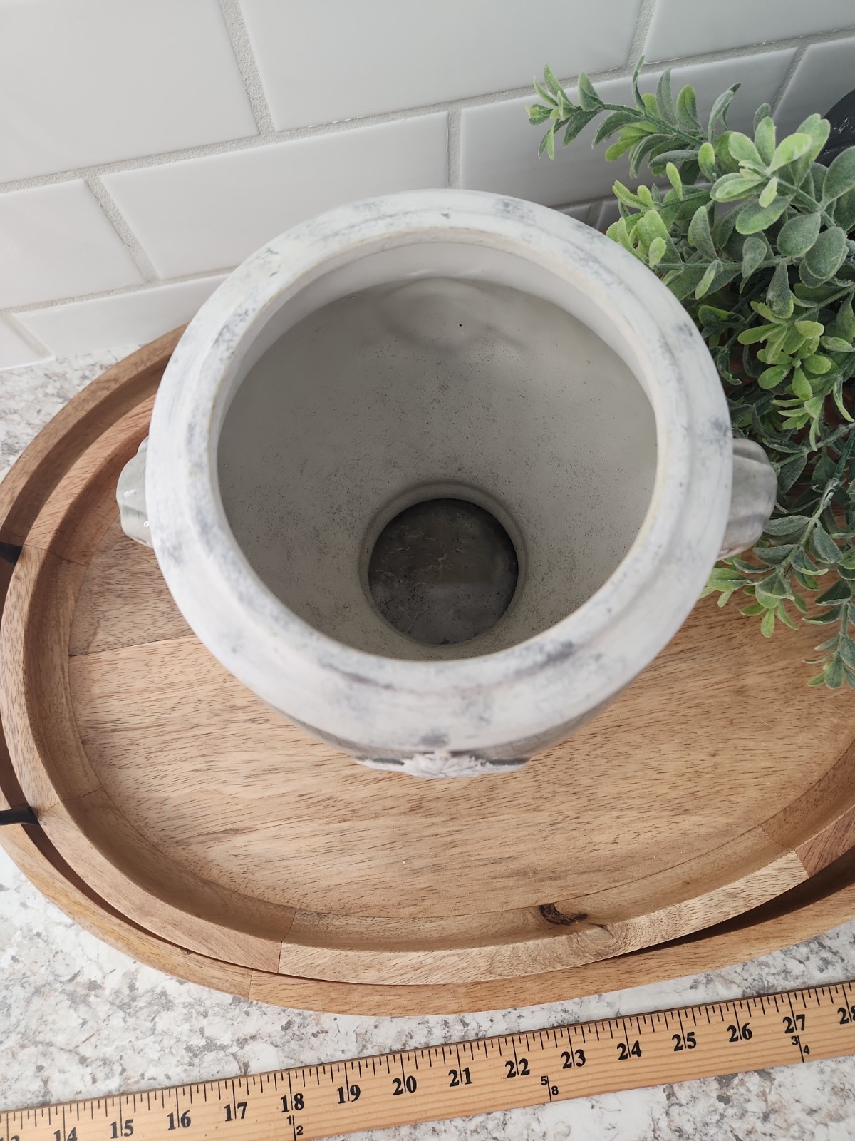 Grey Crackle Glaze Ceramic Urn Decorative Vase with Medallion Handle Home Decor