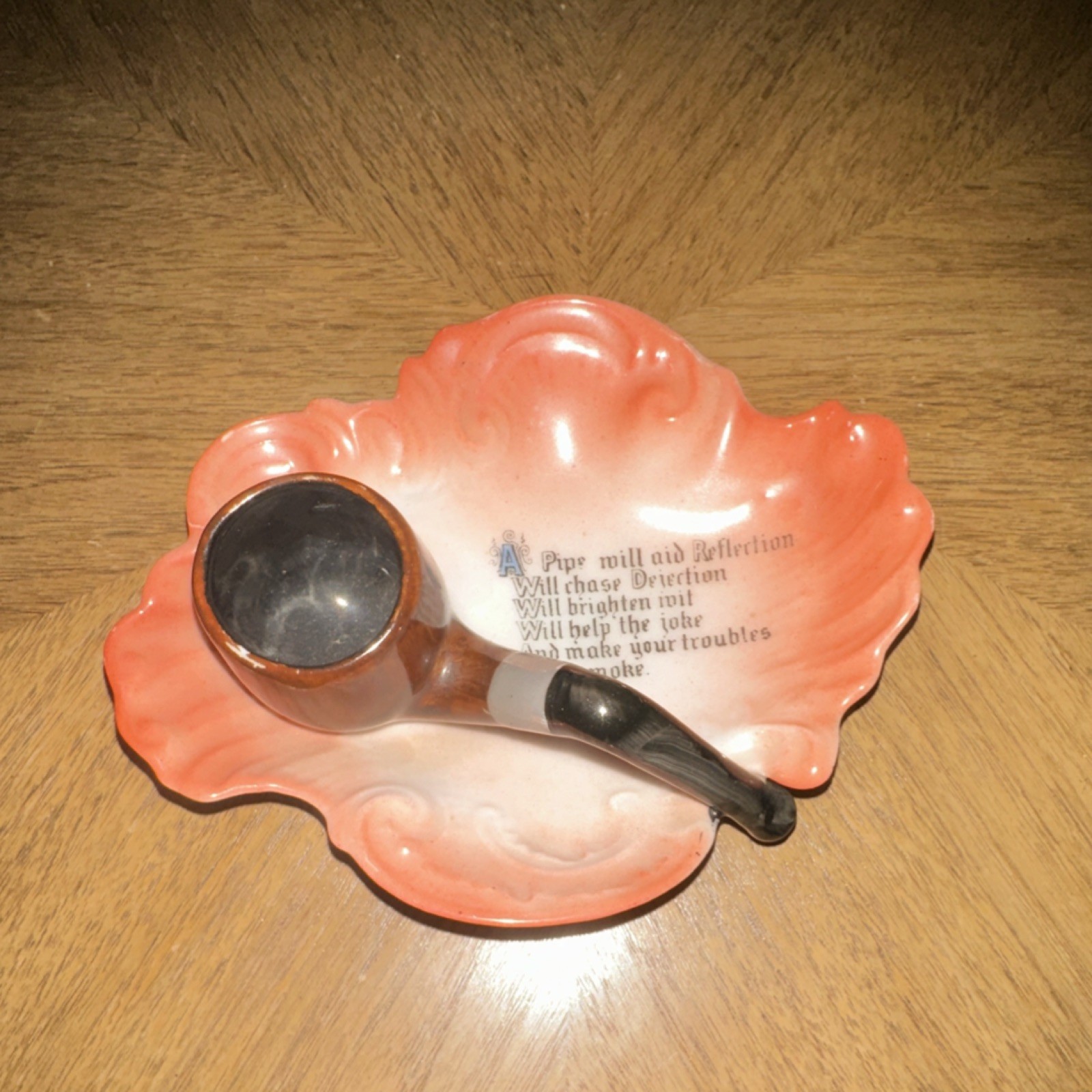 Victoria Carlsbad Austria Porcelain Ashtray, Shell Shape, Orange White, Pipe