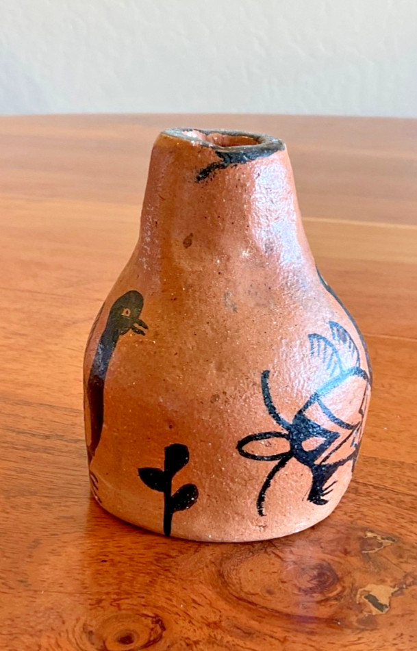 Handmade 3.5″ Mini Vase Pottery Montana Clay Hand Painted Native Am Style 1973