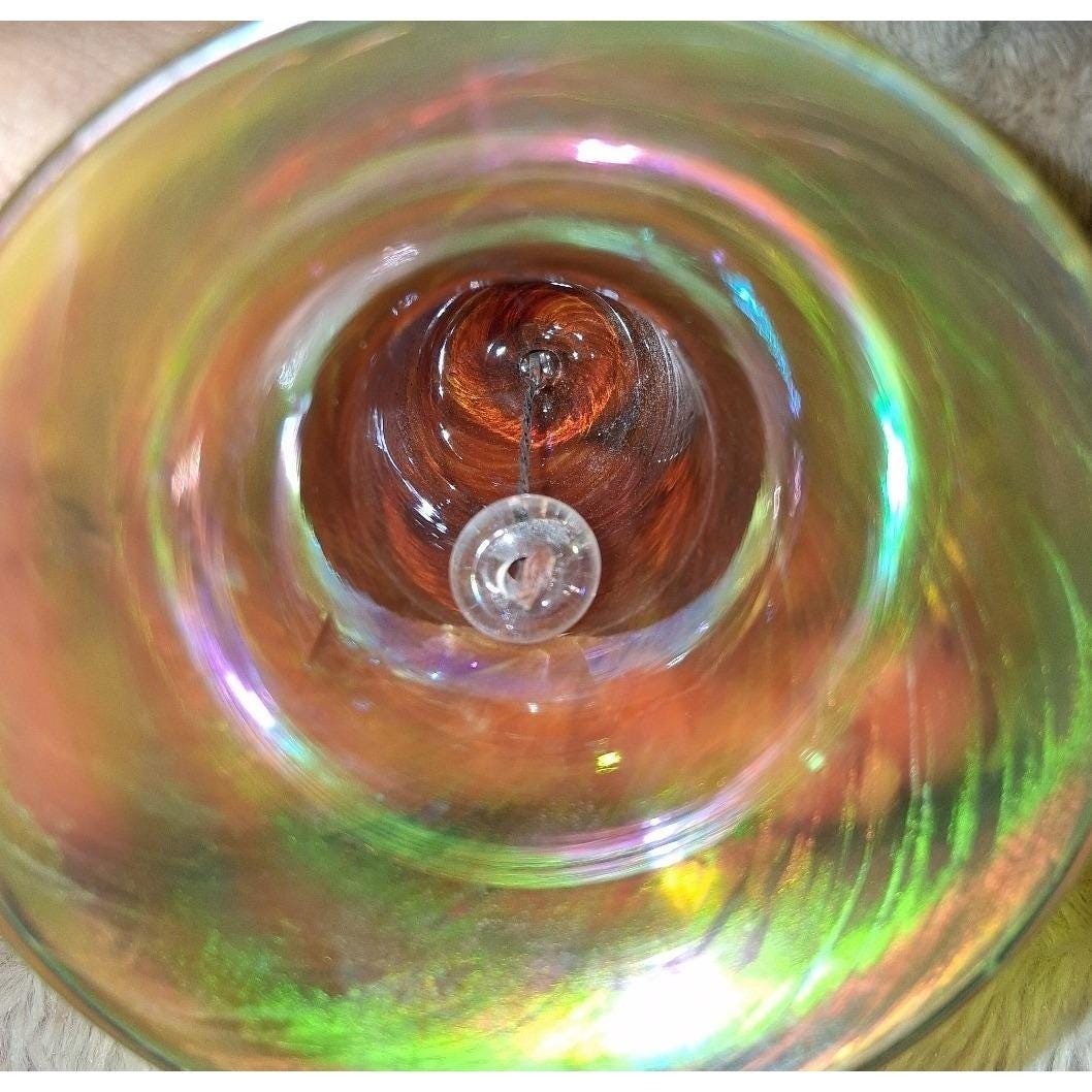 Vintage Hand Blown Iridescent Art Glass Bell Christmas Ornament 4.25″