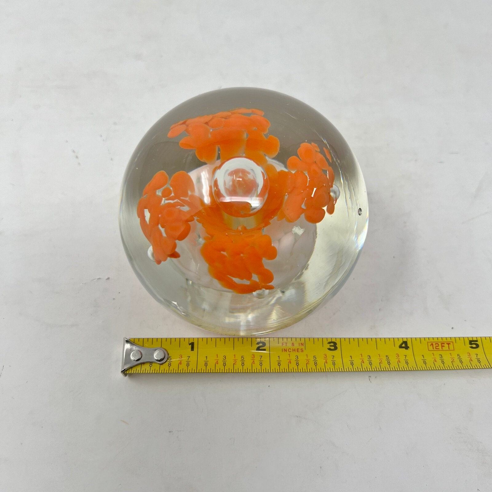 ROY-AL Art Glass Paperweight Orange & Clear Controlled Bubble Royal