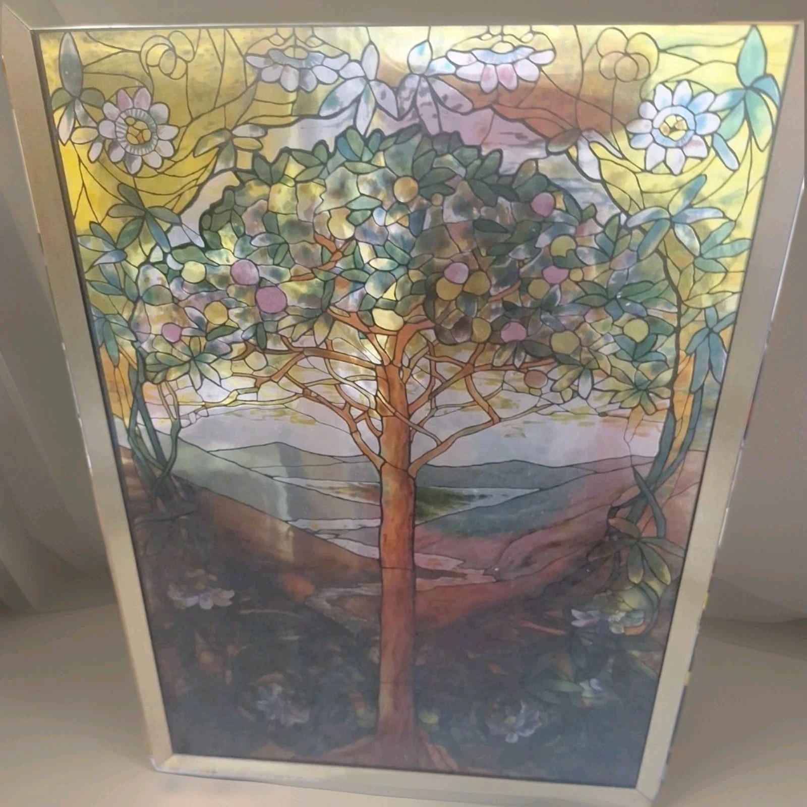 “Tree Of Life” Stained Glass Panel Signed Louis C. Tiffany. 13X9”