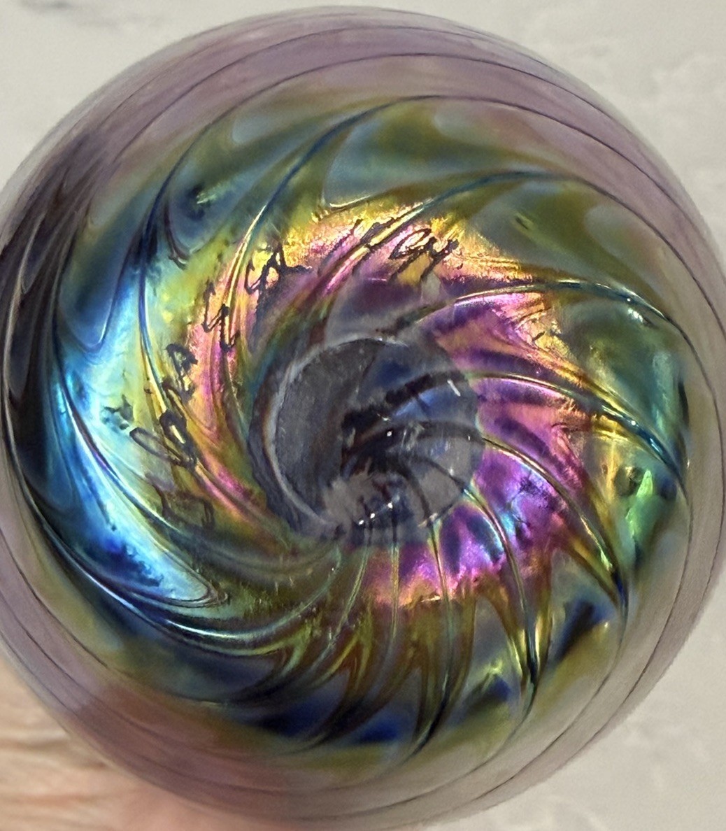 1994 Glass Eye Studio Mt. St. Helens Iridescent Pulled Feather Optic Vase Blown