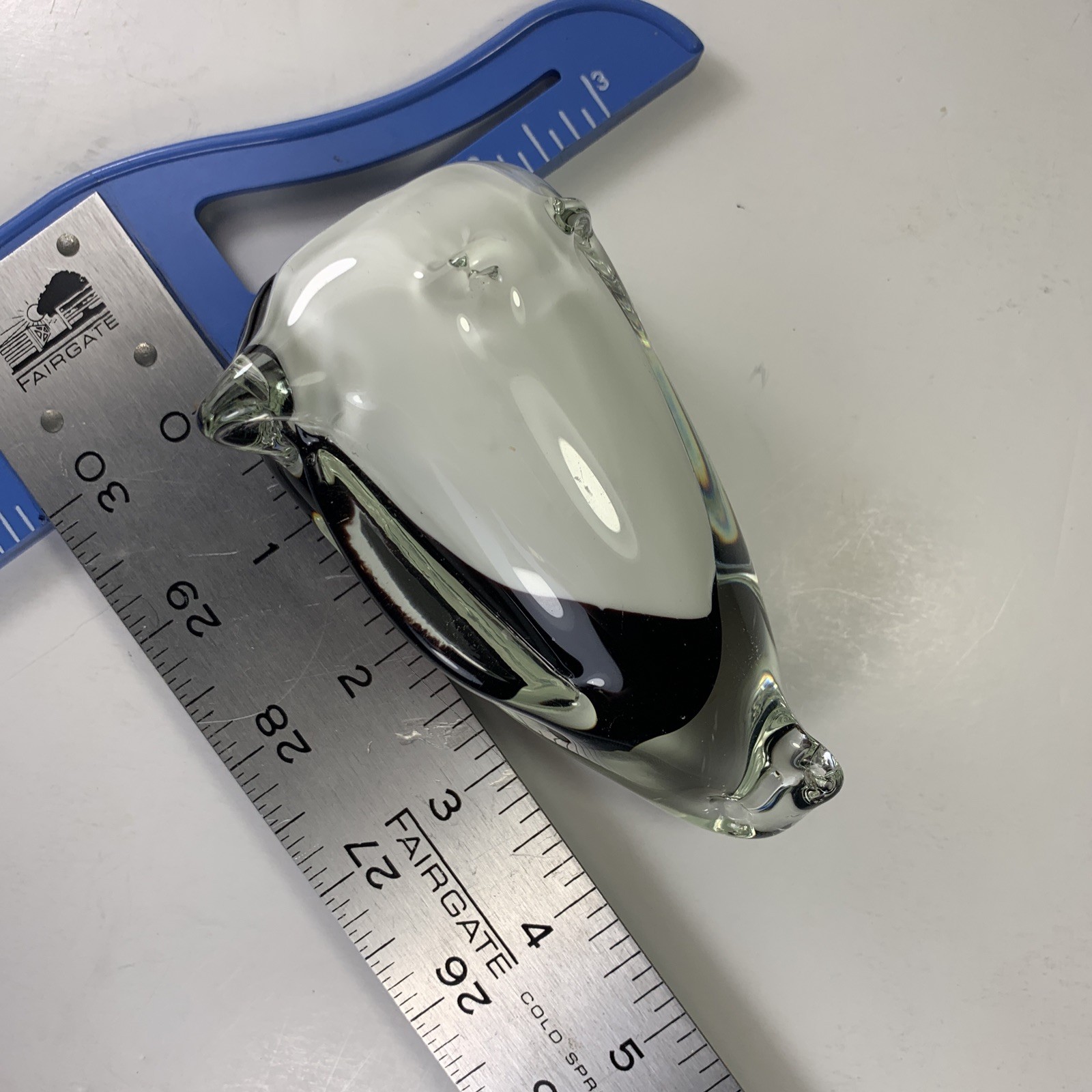 Glass Black & White Penguin Paperweight Figurine Hand Blown 4.75 inches Tall
