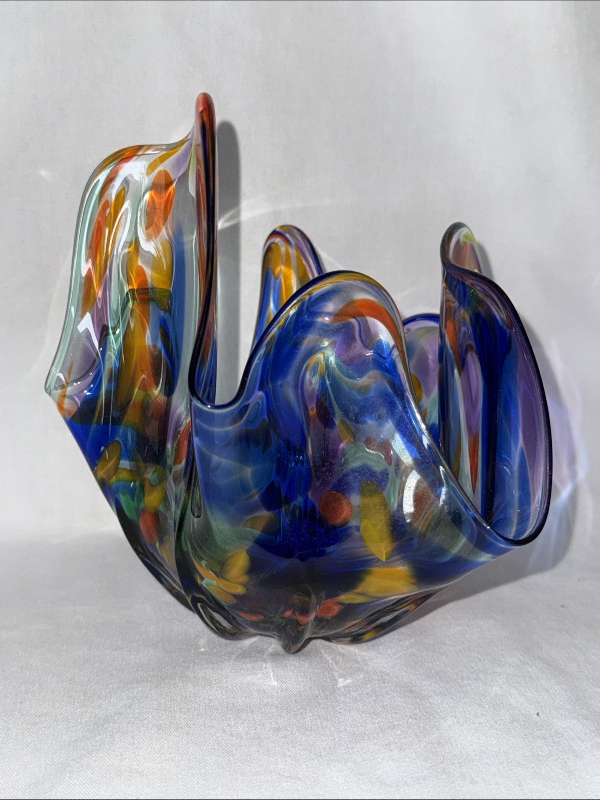 Abstract Hand-Blown Glass Vase/Centerpiece Bowl Decor Multi color