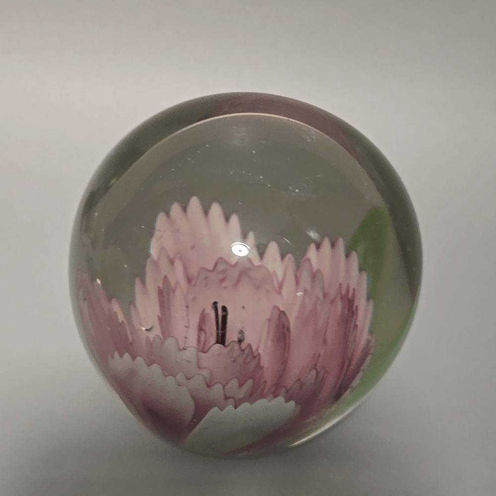 Vintage Pink Orange Art Glass Flower Dahlia Mum Paperweight Lot 4P