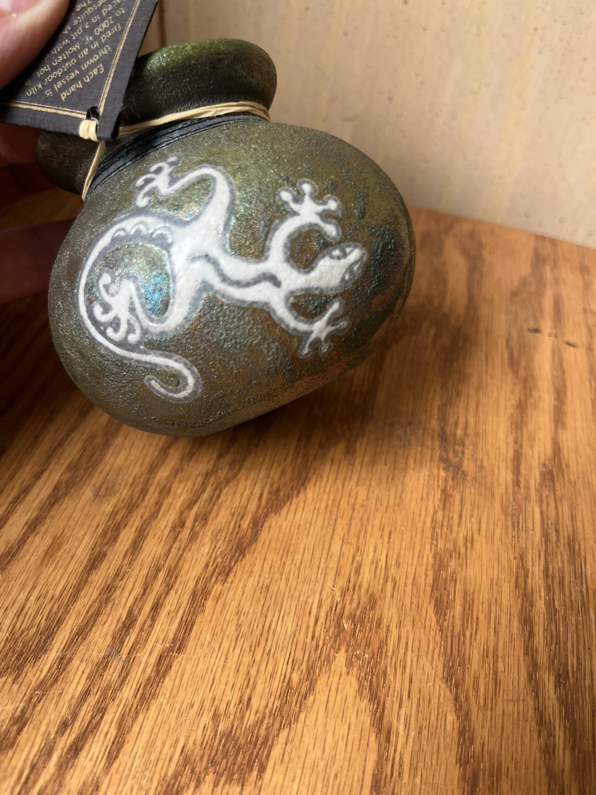 Jeremy Diller Raku Potteryworks🦎 Gecko Lizard Pot Small Iridescent SIGNED NWT