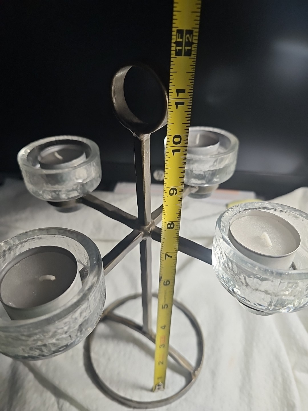 Design Leuchter 4 Kerzen Bo Svensk Smide Harry N. Boström Schweden Metall Glass