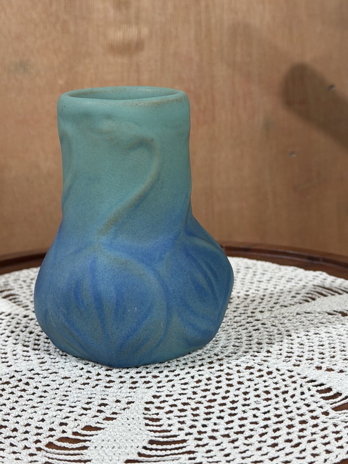 Van Briggle Art Pottery Arts & Crafts Mission Design Blue Glaze Vase Signed CF