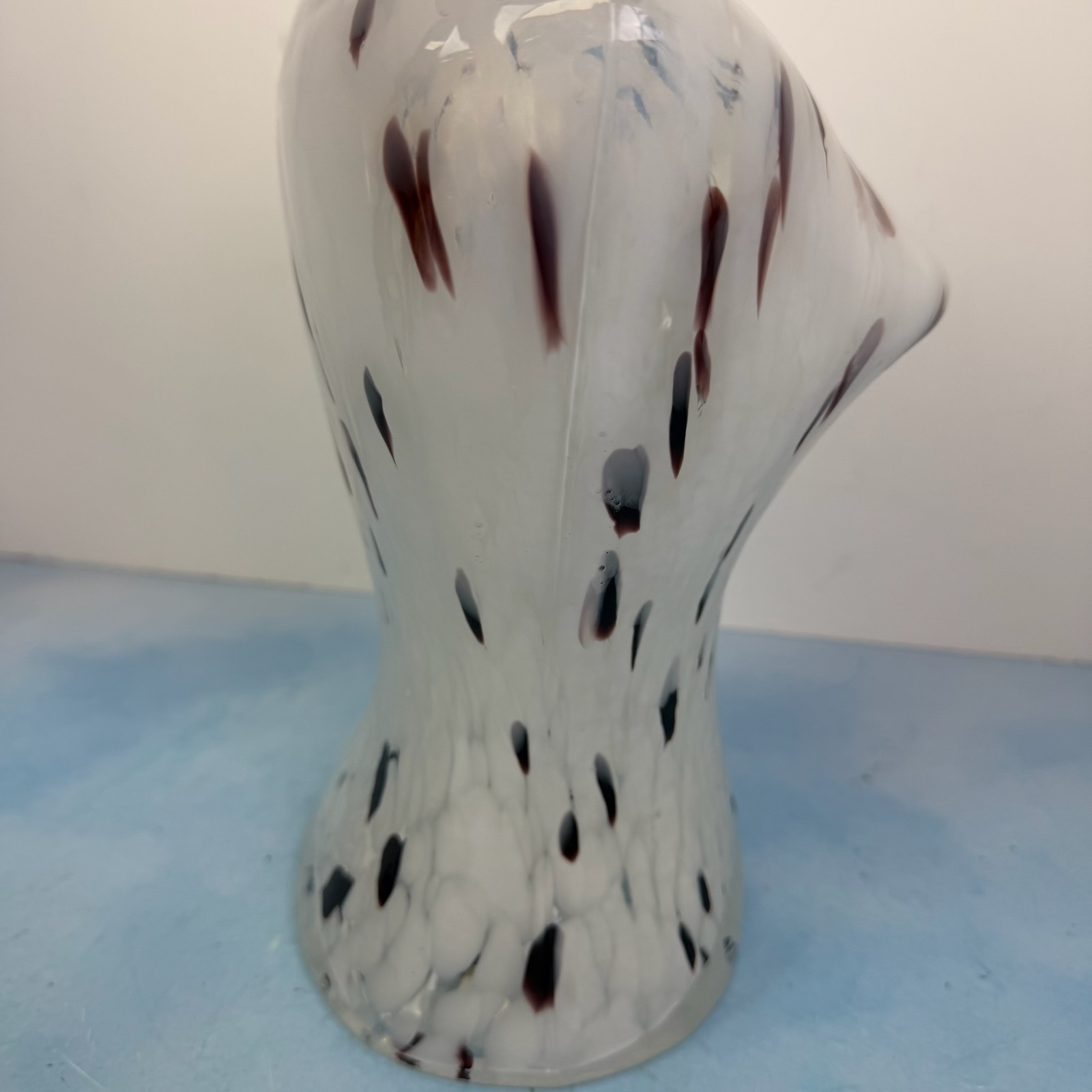 Female Torso Art Glass 12″ Vase Murano Style White Purple Spots Lady Bust Girl