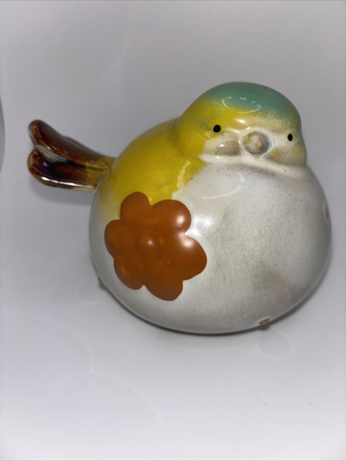 Vintage 60’s Stoneware BIRD Pottery Mid-Century Nature Ceramic Sparrow FlowerFat