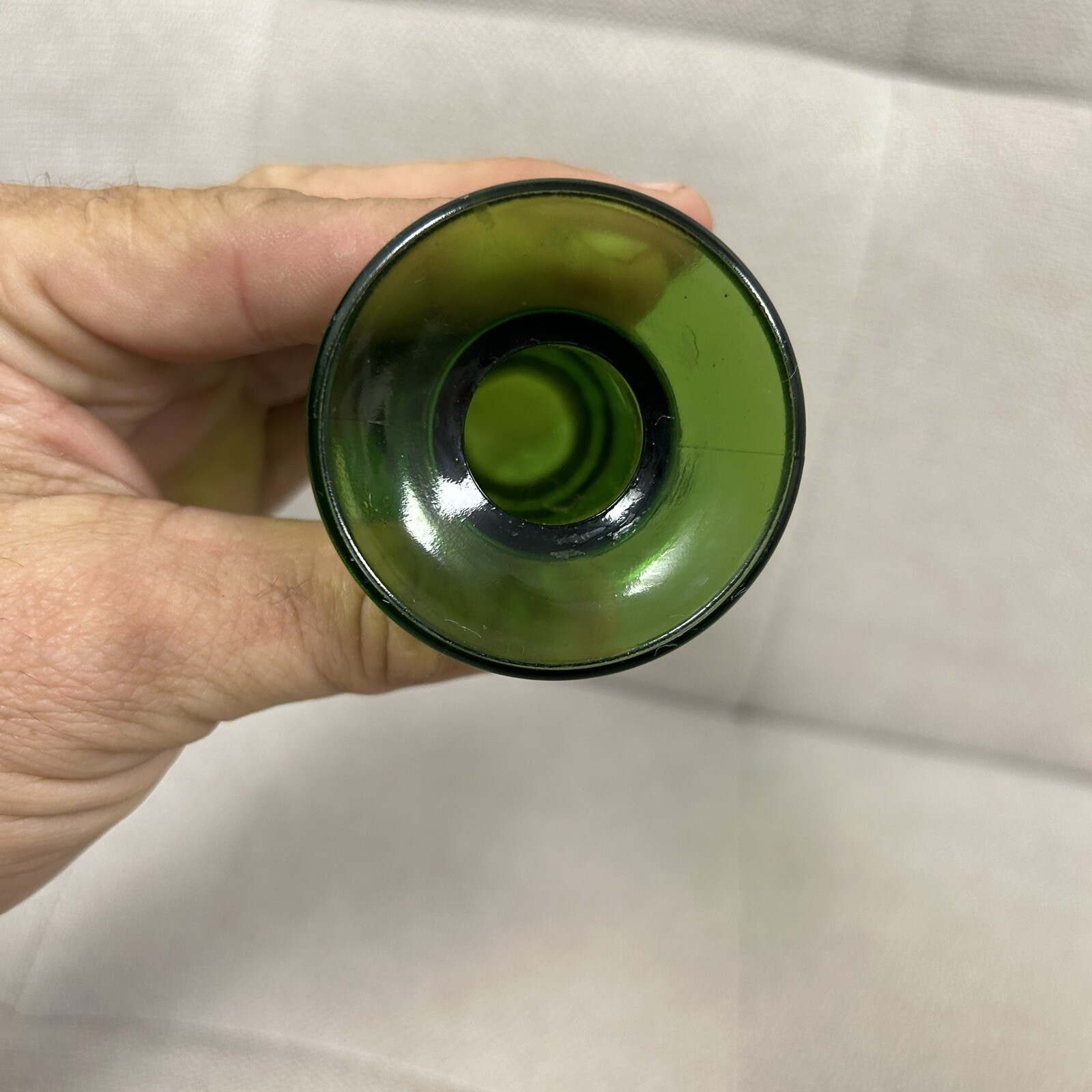 Depression Glass MCM Candle Holder 4 1/2″ Olive Green