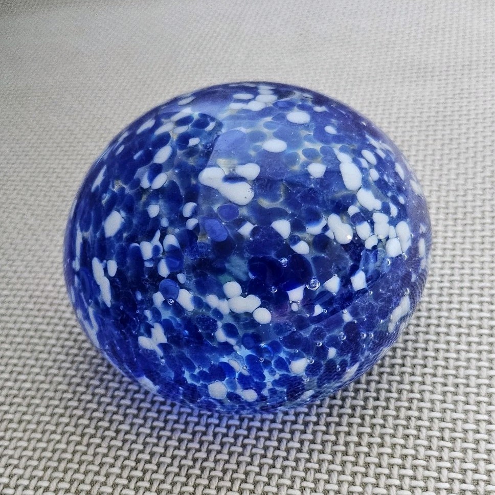 Art Glass Hand Blown Blue White Glossy Decorative Glass Paperweight
