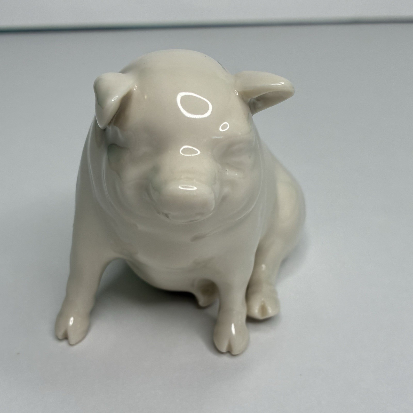 Vintage Belleek Pottery Porcelain Pig Figurine: 2″ Height, Ireland