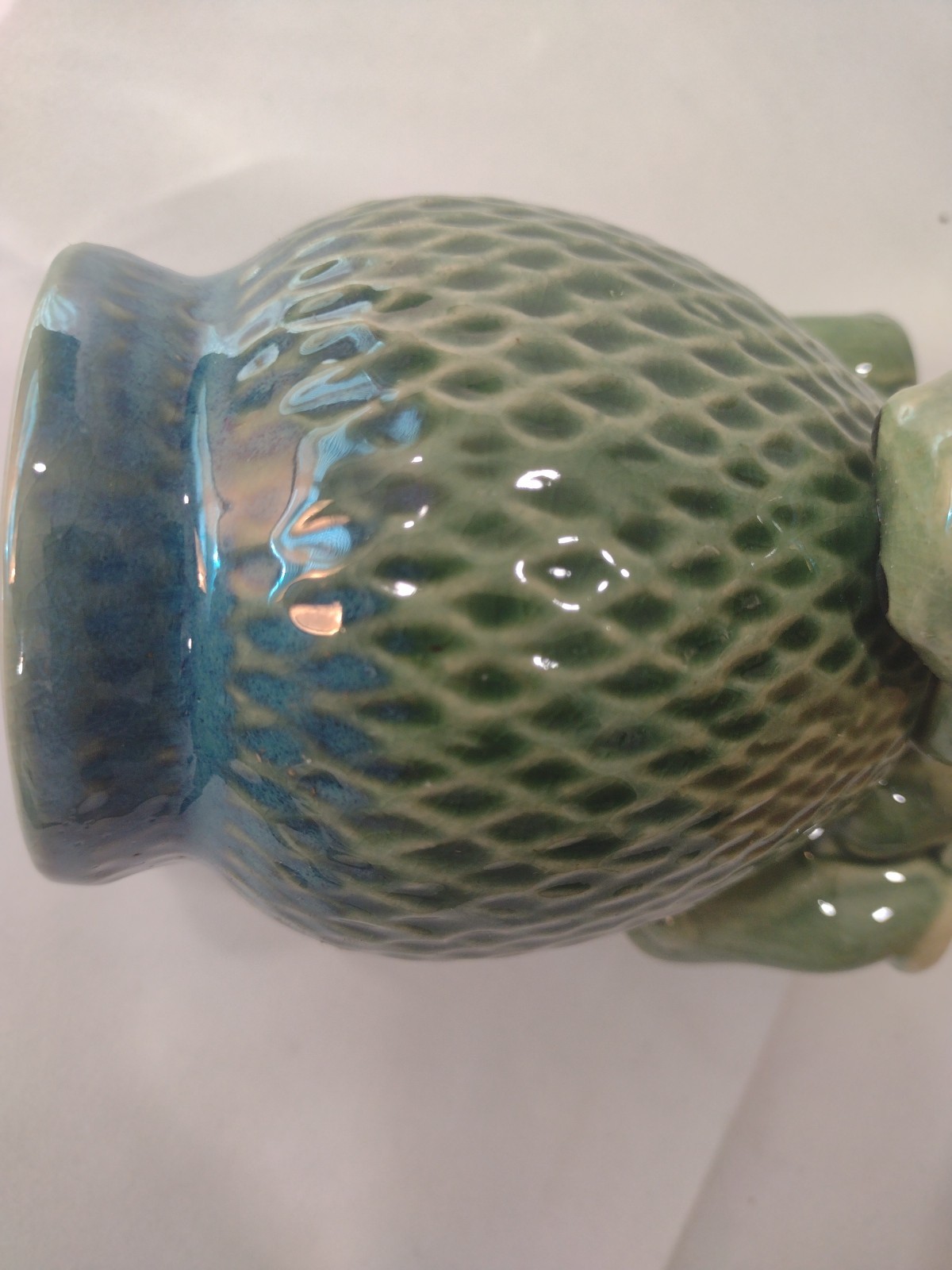 Majolica Style Small Three Green Frogs Ceramic Planter 6 Pcs Blue And Green