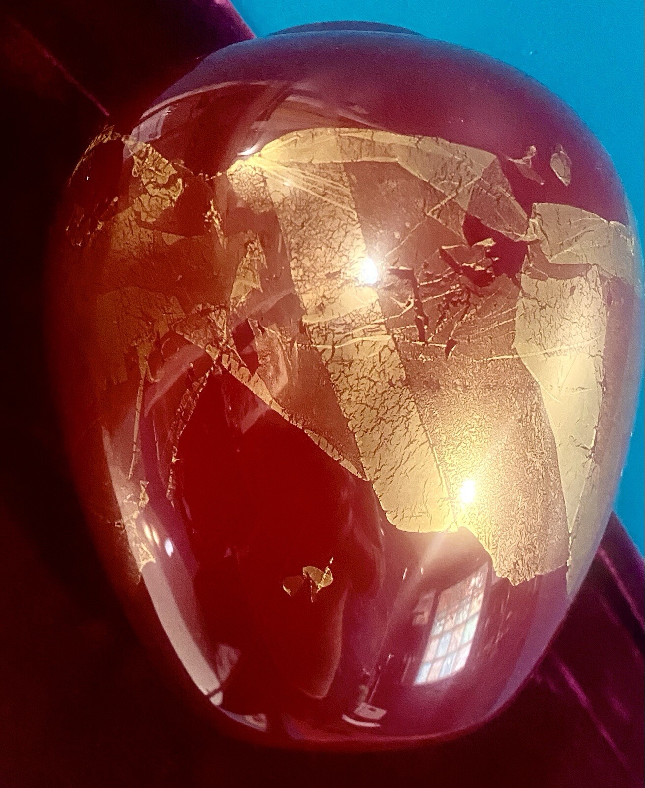 DONALD CARLSON SIGNED Art Glass VASE Hand-blown Cherry Red Gold 7.5″ Urn EUC