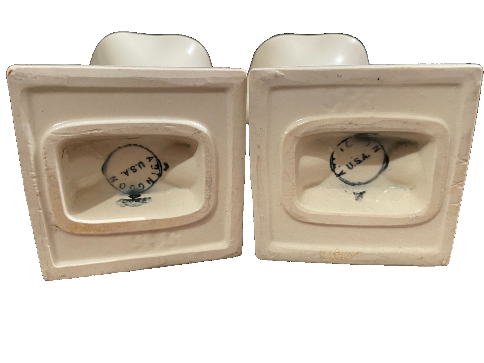 Vintage Abingdon Pair White Cornucopia 7” Vases USA New Old Stock Mint Condition