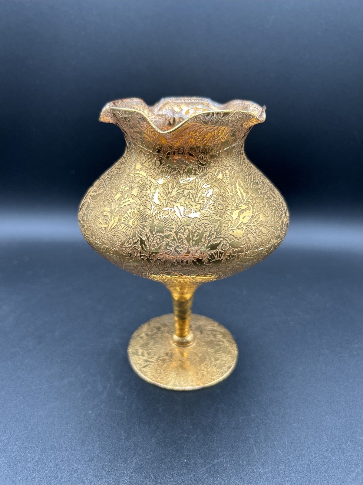 Vtg Glastonbury Lotus 22K Gold Encrusted Vase Daisy Fields Footed Rose Bowl