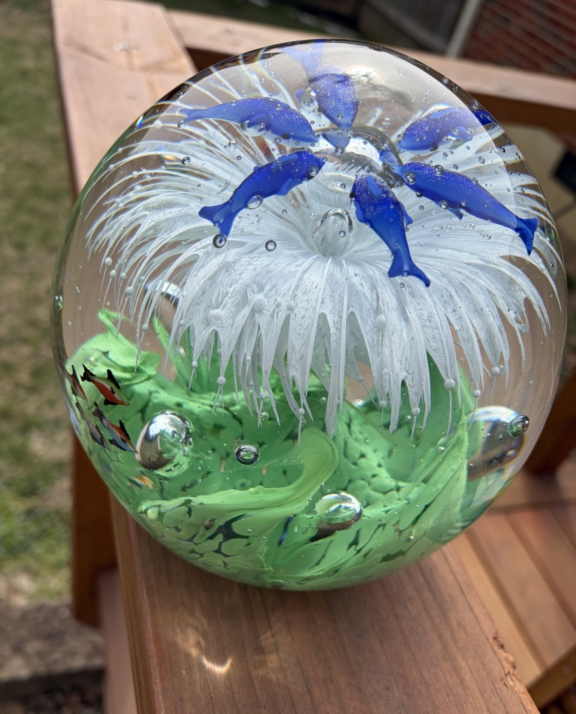 VTG Large Round Glass Sphere Tropical Fish Ocean Aquarium 15lb Sculpture