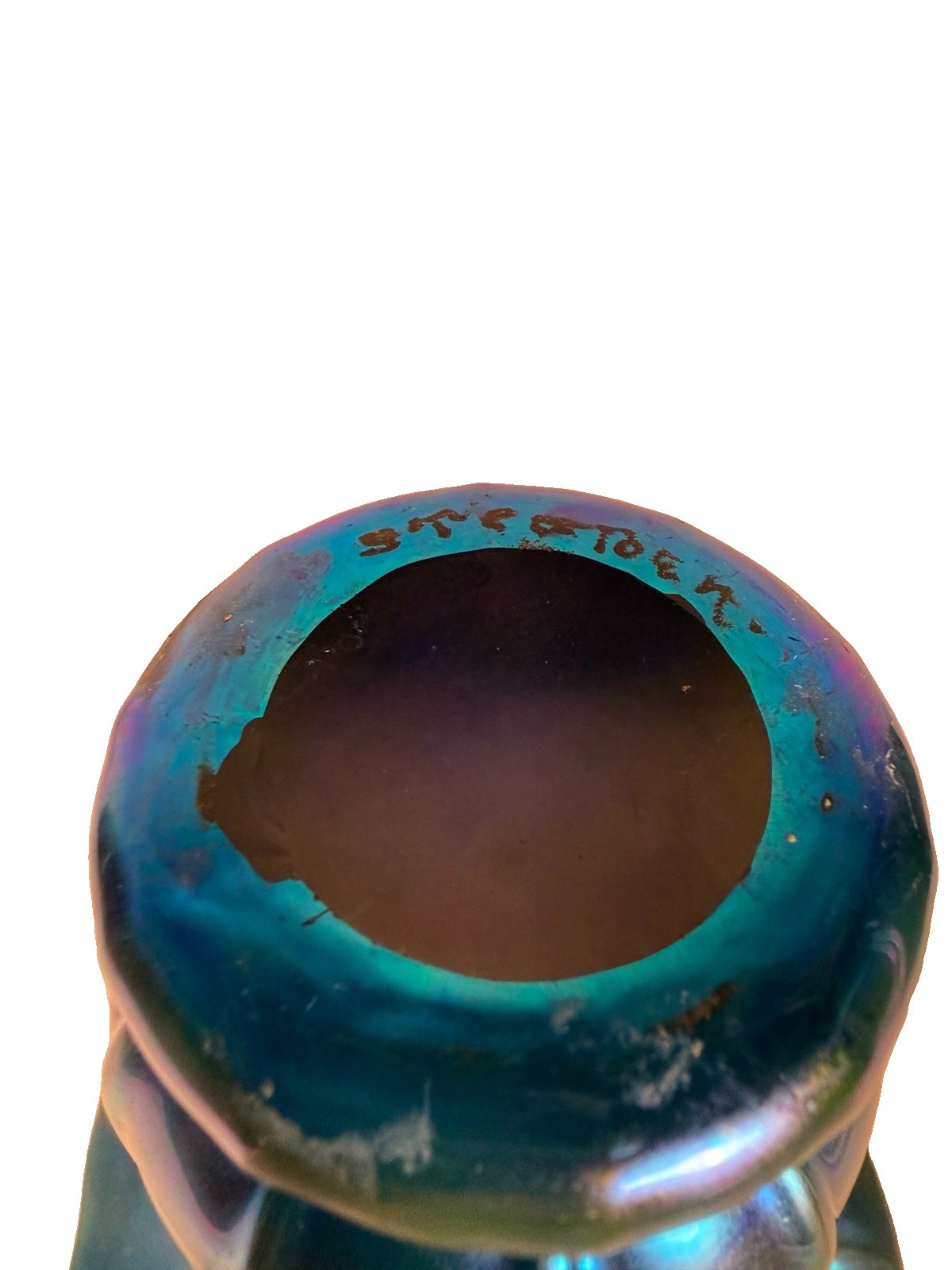 Steuben Aurene Blue Art Glass Ribbed Vase