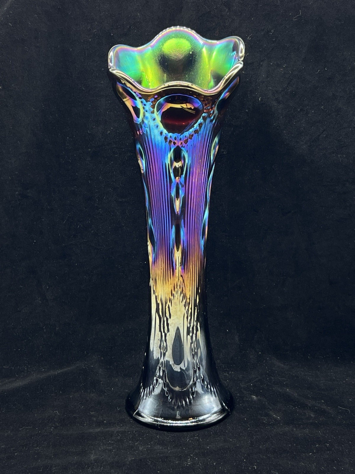Imperial Beaded Bullseye Amethyst Swing Carnival Glass Base—11.25”
